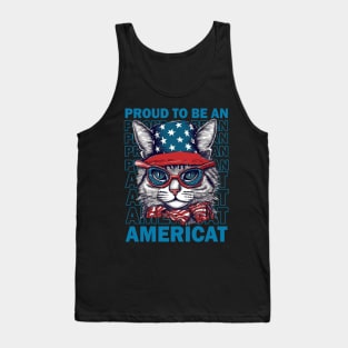 Proud To Be An Americat 4th Of July Cat American Flag Tank Top